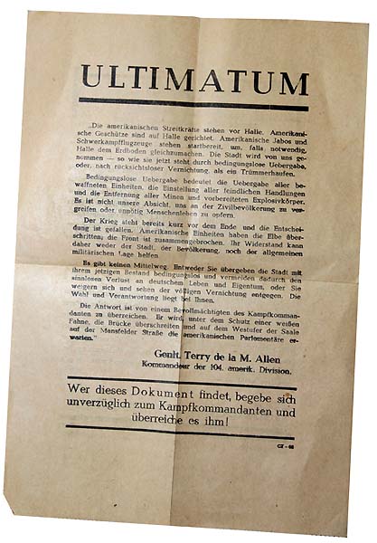 amerikanisches Flugblatt vom 15. April 1945 in Halle an der Saale | Repro: Martin Schramme, Bestand: Stadtarchiv Halle Saale